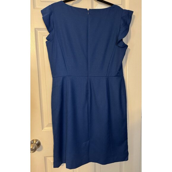 Talbots Sheath Dress 14P Blue Italian Flannel Short Ruffle Sleeve Career Church - Picture 12 of 13